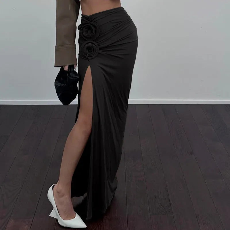 French Style Temperament High Waist Crimp Flower Decorative Skirt - Bellarte Enchanté French Style Temperament High Waist Crimp Flower Decorative Skirt